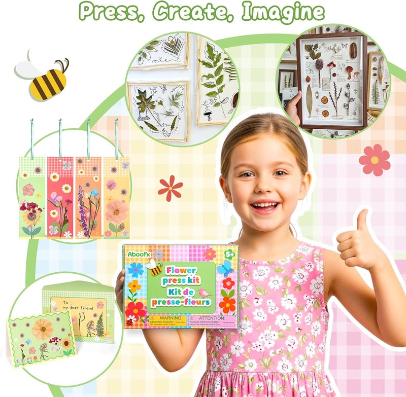 Aboofx Creativity Flower Press Kit for Kids | Educational Arts & Crafts Pressed Flower Art Kit for DIY Frame, Bookmarks & Cards | Small Botanical Class Project Nature Gift for Girls & Boys Ages 5+ - Image 5
